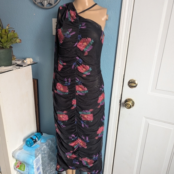 Nastygal One-Shoulder Black Floral Dress - Picture 5 of 8